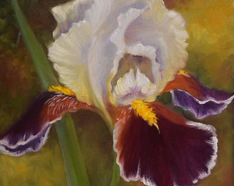 Floral Still Life Painting, Purple And White Iris,10x10 Canvas Original Oil Painting by Cheri Wollenberg
