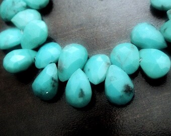 SLEEPING BEAUTY Turquoise Pear Briolettes, NATURAL Robins Egg Blue Faceted Turquoise, 6-7mm, December Birthstone