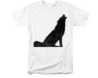Black Wolf T-shirt, Howling Wolf Painting Art, Native American Totem Animal, Southwestern Woodland Animal, Wearable Art, Unisex Clothing