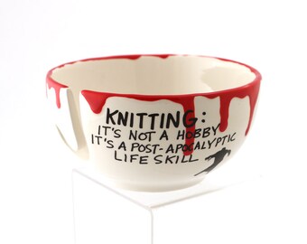 Zombie apocalypse yarn bowl, walking dead, knit bowl, small, ceramic yarn bowl,funny gift for knitter