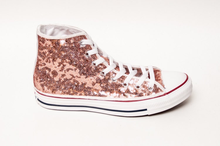 Sequin Rose Gold Canvas Customized Converse by princesspumps