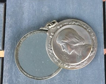 Antique French Joan of Arc Mirror Pendant Locket