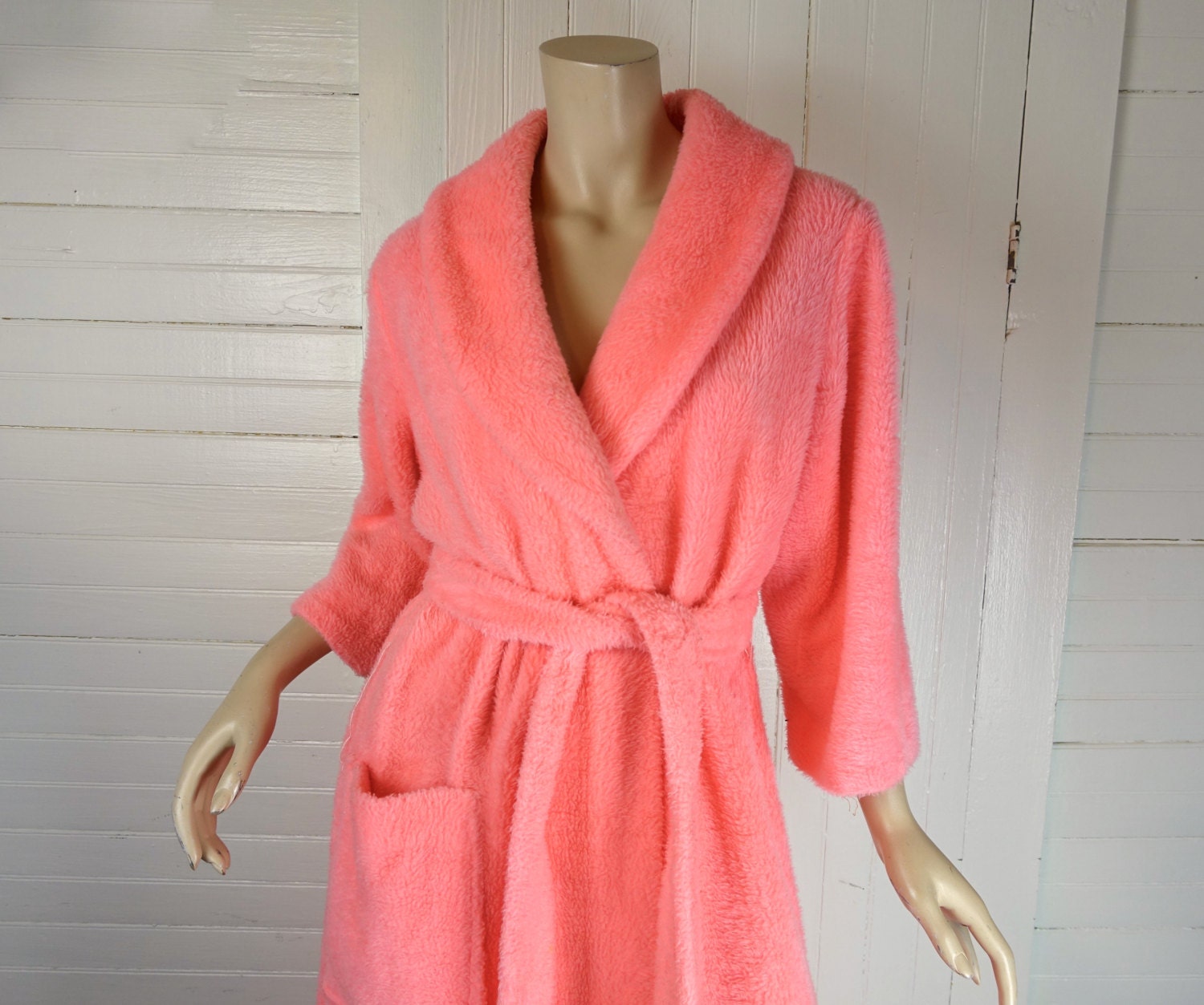 Neon Peach Fuzzy Robe 60s / 70s Hot Pink Fur 1960s