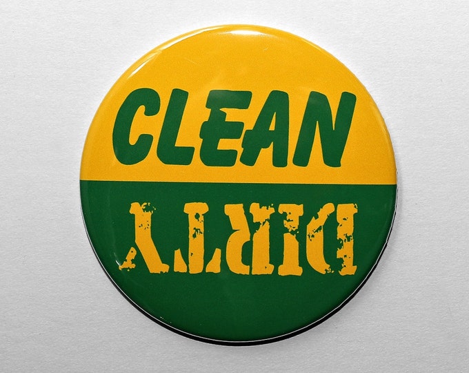 Clean Dirty Dishwasher Magnet - Yellow and Green - 3 inch