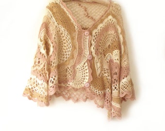 Crochet poncho, Poncho cape, Crochet cape, Boho poncho, Bridal cape, Freeform crochet, Crochet shawl, Stole, Victorian cape, Knit poncho