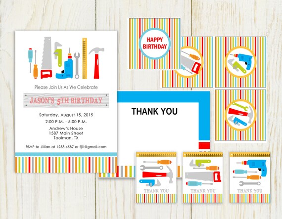 Tool Birthday Invitation digital files with party items