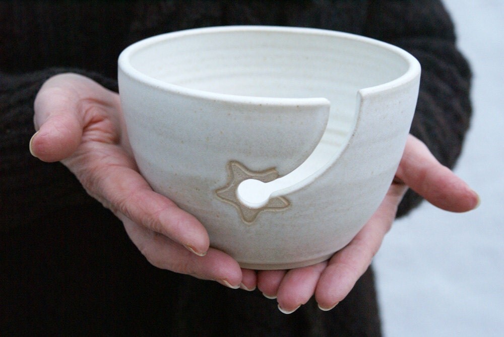 Made to Order Stoneware pottery yarn bowl with little star