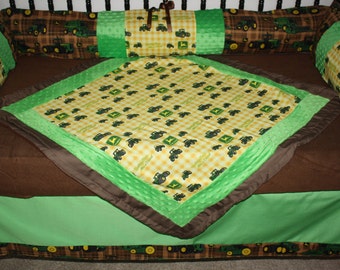 5 piece John Deere Tractor crib bedding- free personalized pillow