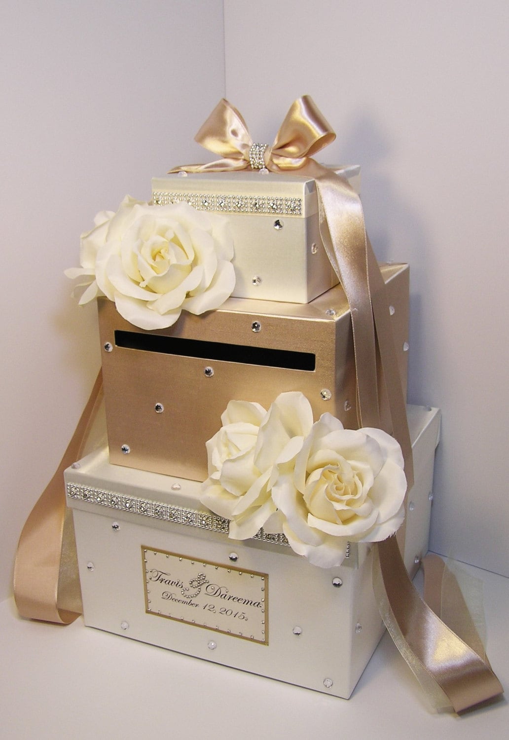 Wedding Card Box champagne and Ivory Gift Card Box Money Box