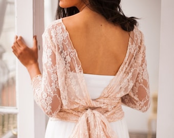 Lace shrug, Rose gold shrug, convertible wrap top, wedding accessories, rose gold lace top, versatile wrap top, lace shrug, lace bolero