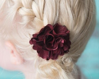 Burgundy hair clip, piggy tail hair, flower hair accessory, girl birthday gift, cake smash outfit, toddler hair clips, baby shower gift, red