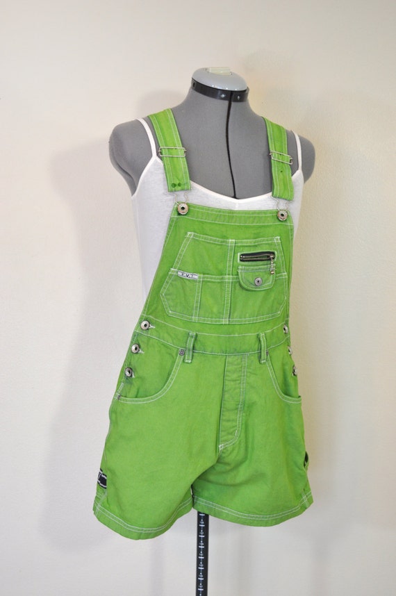 Green Jrs. Small Bib OVERALL Shorts Lime Green Dyed Upcycled