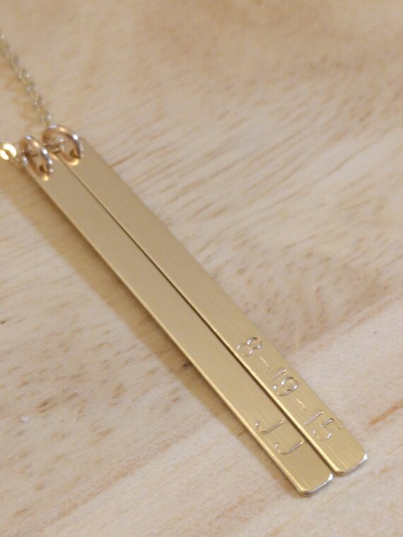 Gold Vertical Bar Necklace Personalized Long by StellaSalvador