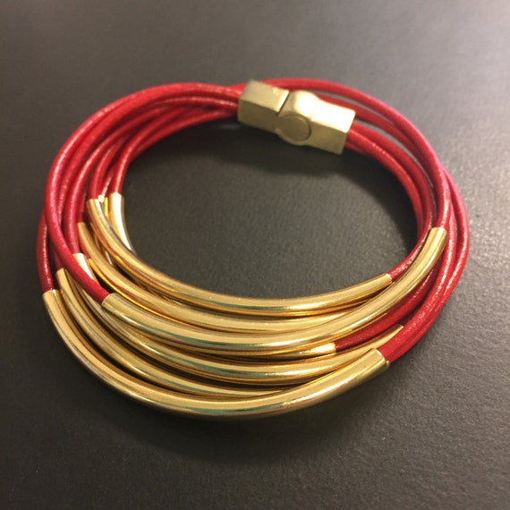 RED leather wrap bracelet by JewelryMadebyMaggie on Etsy