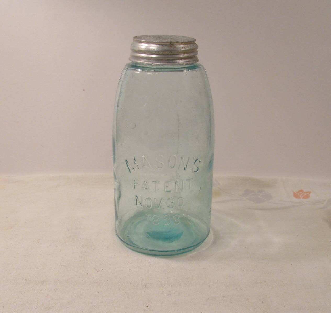 Antique 1/2 Gallon Mason Canning Jar w/ Porcelain Lined Lid