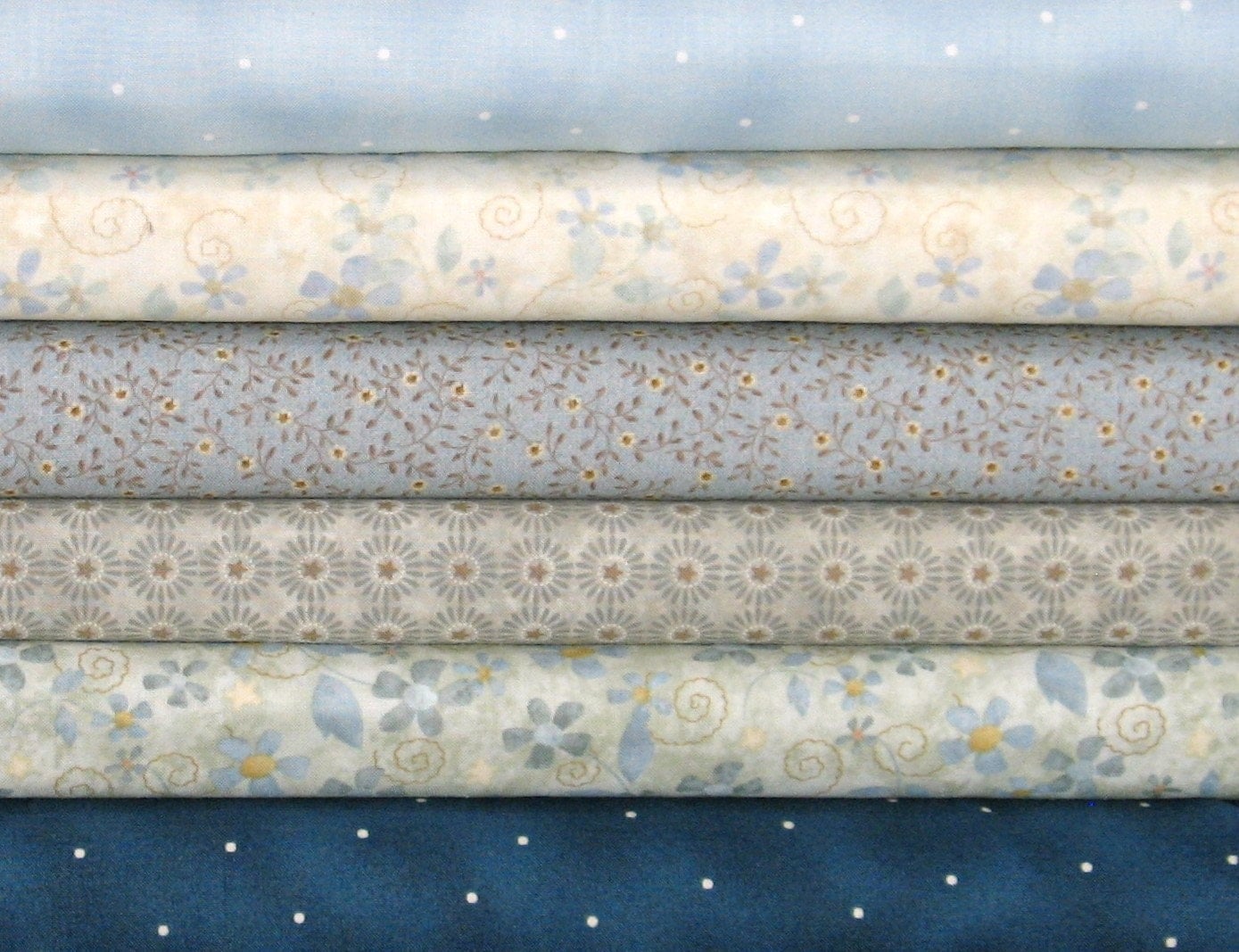 Six Muted Blue and Green Fabrics Cotton Quilt Fabric by fabric406