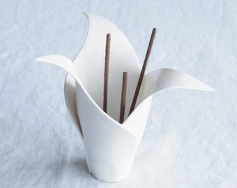 Petal LILY ceramic incense burner white porcelain votive candle tealight reed holder meditation zen decor sacred space spiritual gift