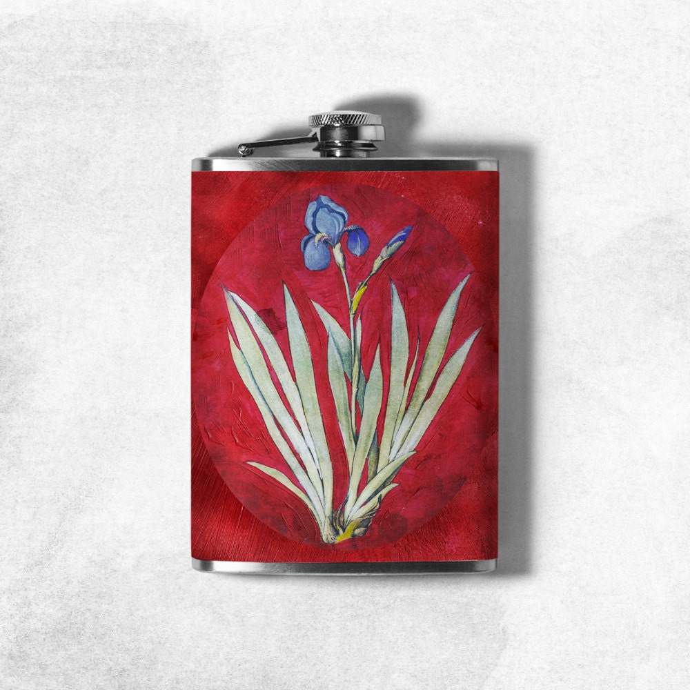 RED FLOWERS FLASK doublesided stainless steel liquor gift