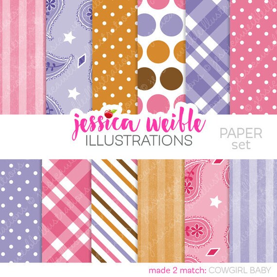 Cowgirl Baby Cute Digital Papers Backgrounds for Commercial or Personal Use, Cowgirl Patterns Il_570xn