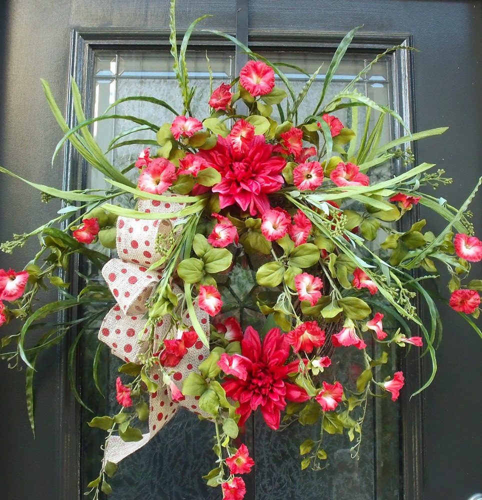 Red Spring Wreath Summer Wreath For Front Door Wild by LuxeWreaths