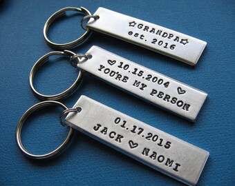 Custom Keychain, Personalized Keychain, Couples Keychain, Stamped Keychain, Customized Gift, Roman Numerals, Anniversary Gift, Gift Him Her