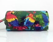 Cellphone Wallet iPhone 6 Plus Samsung Galaxy Note 4 S6 S4 12 Card Slots Zipper Pocket Wristlet Tropical Parrot Multi