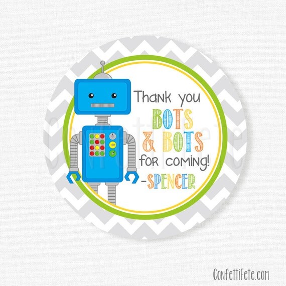 Robot Party Favors, Robot Favor Tags, Boy Robot Birthday Favors, Thank