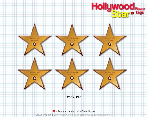 Hollywood Star Favor Tags : Print at Home Walk of Fame Gift Tag | Movie Star | Red Carpet Premiere Thank You Digital File | Instant Download Il_570xn