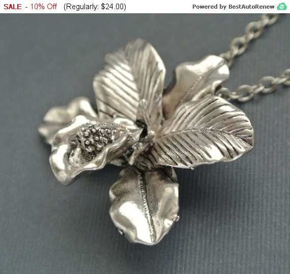 Antique Silver Orchid Necklace,Flower Pendant Necklace