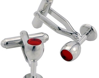 Red Wine Cufflinks Silver wine Glass Cuff links 1200321