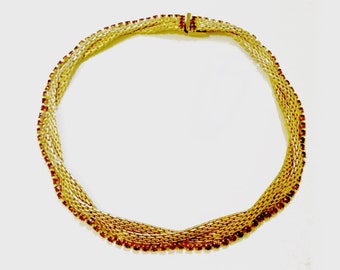 Unsigned twist vintage necklace with topaz crystals