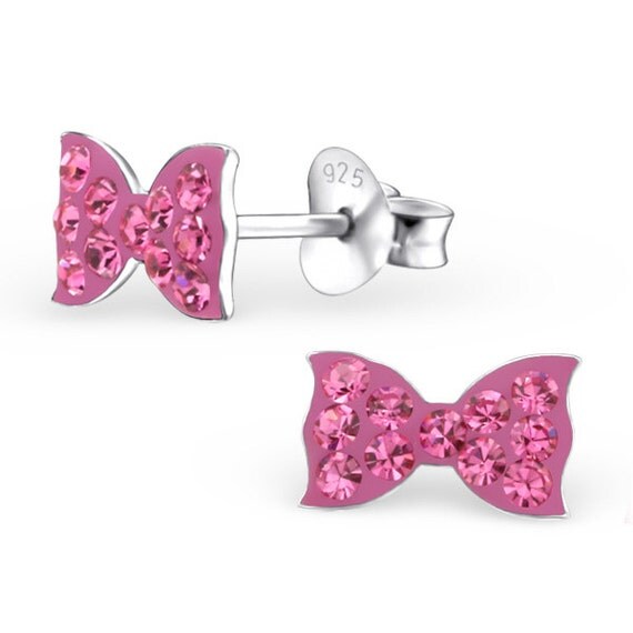 Children's Sterling Silver Ribbon Ear Studs with Pink