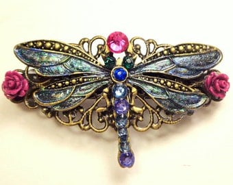 Dragonfly Crystal Barrette, Vintage Style, Hair Jewelry,Bride,Bridesmaids,Prom,Hair Accessories,Swarovski Crystal Barrette,Filigree Barrette