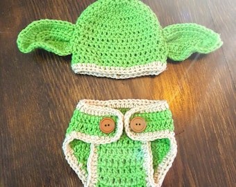Newborn Boy Yoda Hat and Diaper Cover Set | Newborn Girl Yoda Hat & Diaper Cover Set | Baby Yoda Crochet costume | Baby Yoda Photo Prop