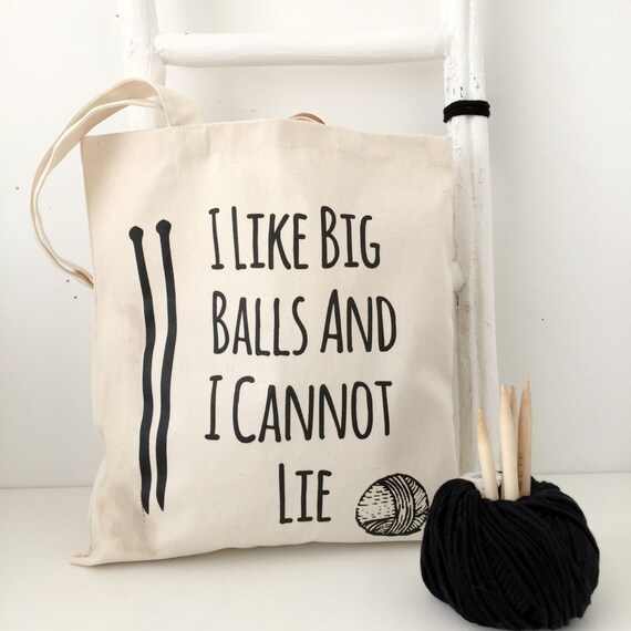 I Like Big Balls Natural Canvas Knitting Bag Yarn Bag 5883