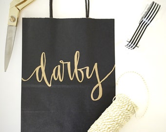 Custom gift bags + Black gift bags + Wedding gift bags + Bridal shower gift bag + Bachelorette Party bags + Welcome Bags / Handwritten