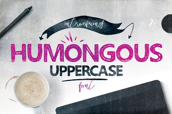 Digital Font Humongous - Digital Typeface - Hand drawn block font - Instant Download