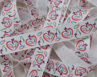 7/8 Christian Heart Dove Fish US Designer ribbon
