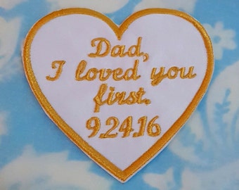Wedding heart tie patch, Father of the Bride applique, Father of the Bride tie, Father of the Bride patch, iron on heart, gold heart, 8.5cm