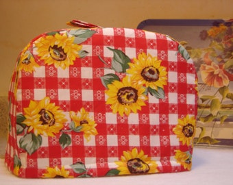 ARTI Toaster cover RED check with Sunflowers, for 2 slice Toastmaster with bagel setting