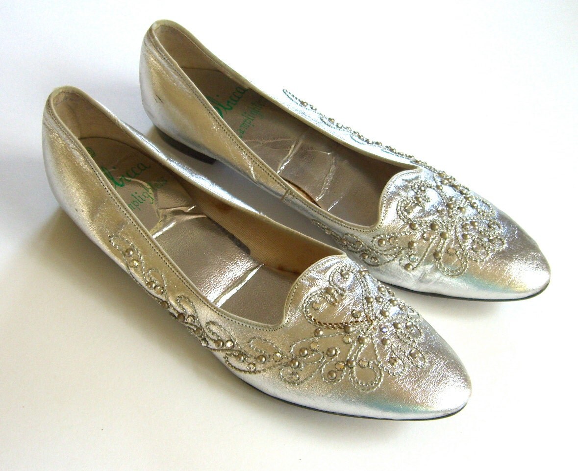 Vintage Sbicca Shoes Metallic Silver Flats by OurModernHistory