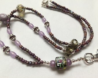 Lavender Rose Beaded Lanyard / Beaded Lanyard / ID Badge Holder