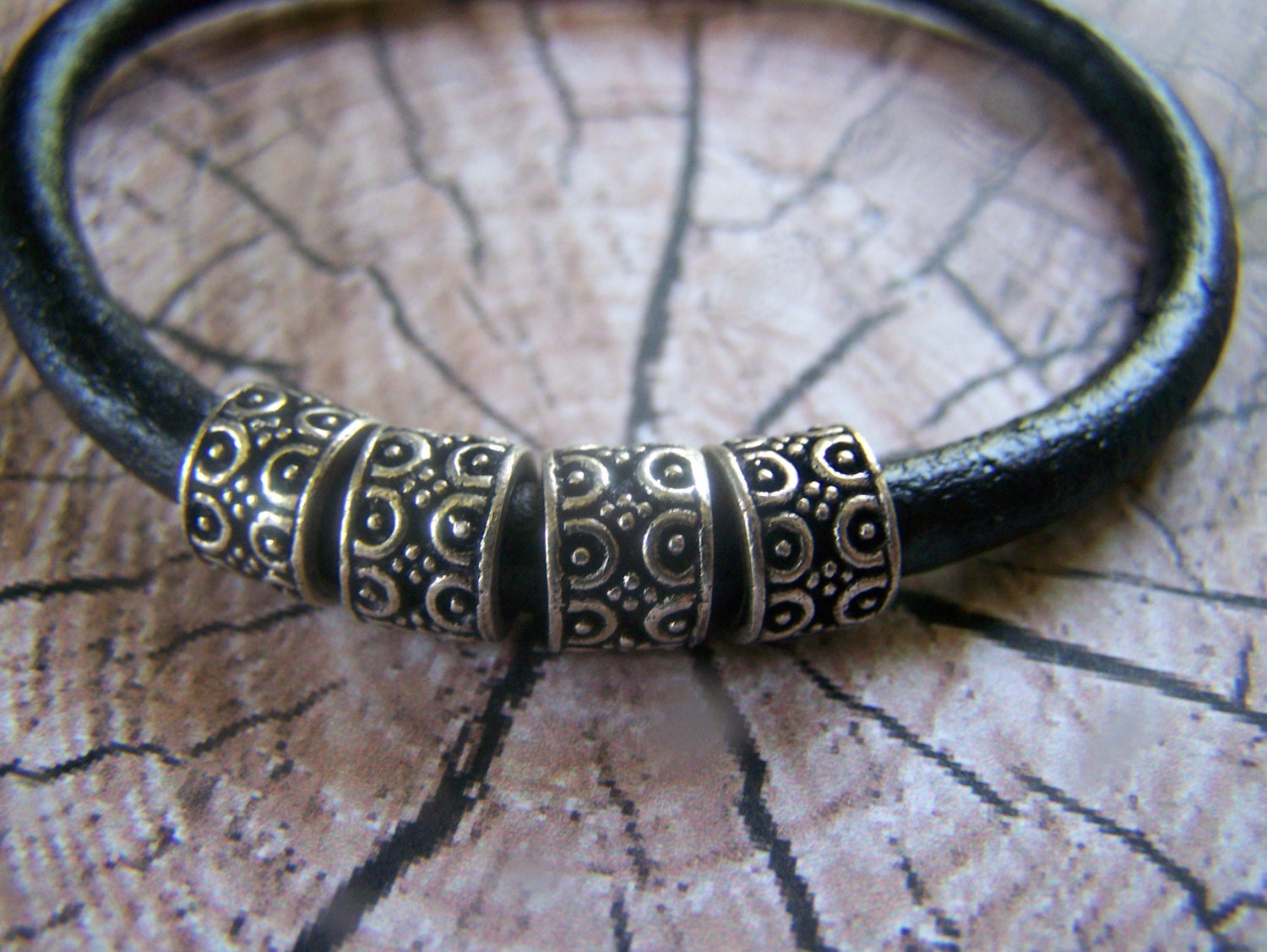 Men's Sterling Silver and Leather Bracelet Unisex