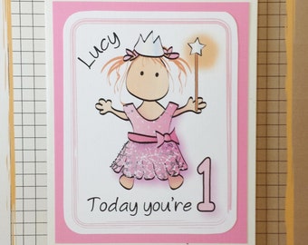 Princess Birthday Card - Personalized 1st Birthday Card - Little Girl Birthday Card - Fairytale - First Birthday Card and Matching Envelope