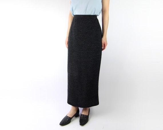 VINTAGE 1990s High Waist Skirt Long Grey Slit Textured