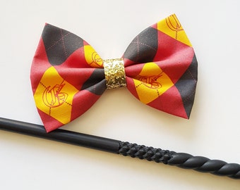 Argyle Gryffindor House Harry Potter Fabric Hair Bow for Adults, Kids, Cats, and Dogs.