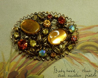 Amber Austria Rhinestone & Filigree Brooch JAB36