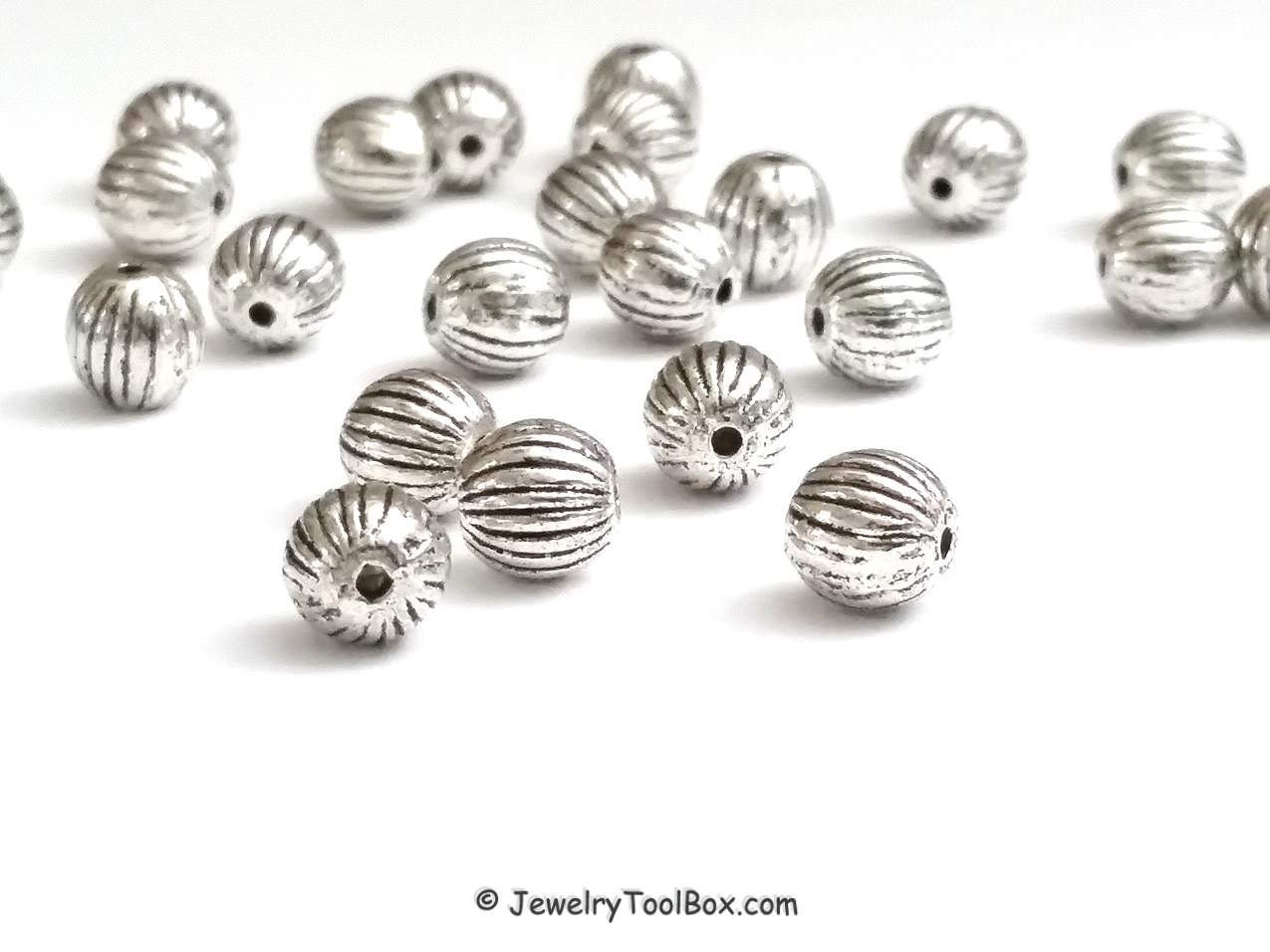 8mm Round Metal Beads Corrugated Beads Antique Silver Pewter