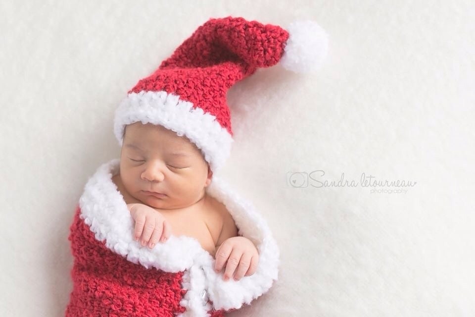 Newborn Christmas Outfit Santa Swaddle Sack and Hat Set