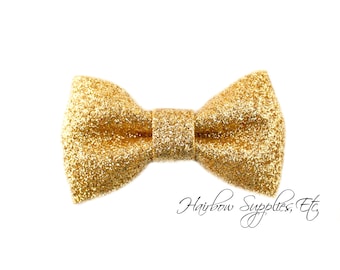 Gold Glitter Bow 3 inch - Gold Bow Tie, Gold Bow Baby, Gold Baby Headband Supplies, Gold Bow, Gold Hair Bow, Gold Hairbow